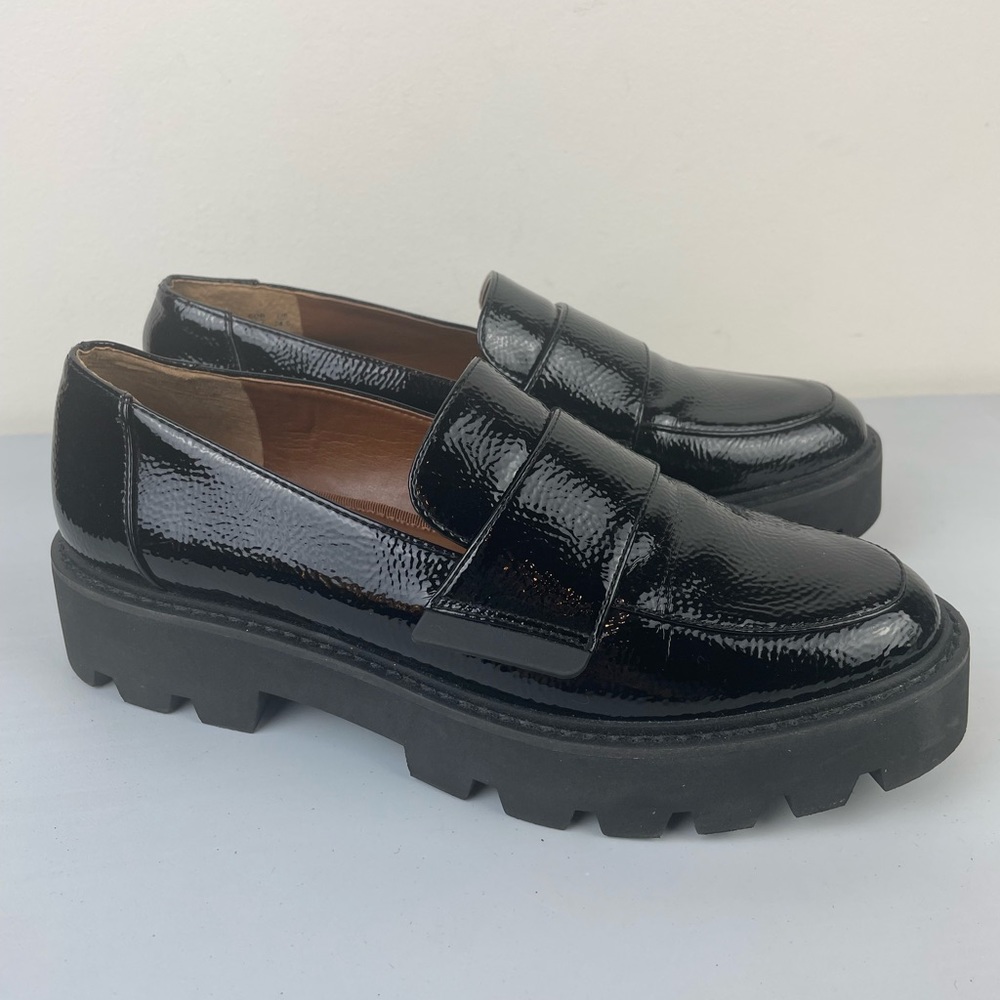 Franco Sarto Women's Brindy Lug Sole Platform Loafers Sz 7.5 Faux Patent Leather